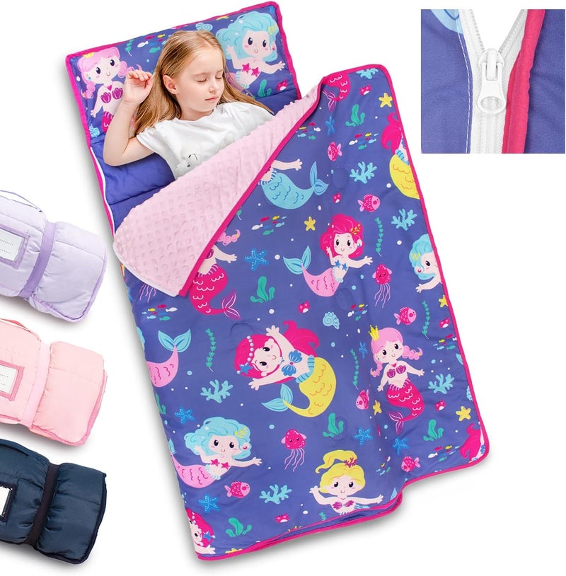 PRIMLECT Toddler Nap Mat with Detachable Blanket and Removable Pillow, Kids Sleeping Bag 55''x35'' for Daycare Preschool Kindergarten, Toddler Sleeping Mat for Boys and Girls - Image 1